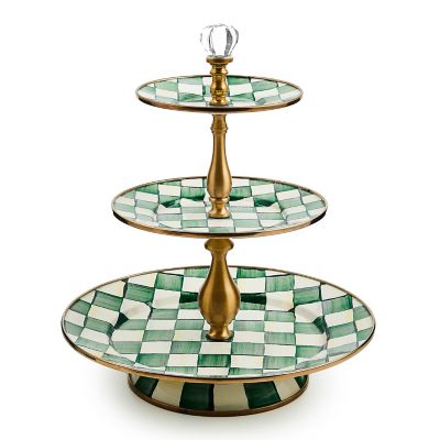 Emerald Check Three Tier Sweet Stand mackenzie-childs Panama 0