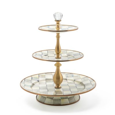 MacKenzie Childs Sterling Check Three Tier Sweet Stand