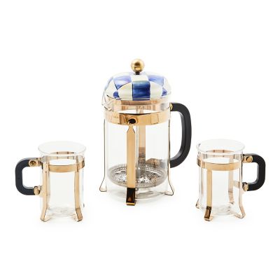 Royal Check French Press & 2 Piece Glass Set mackenzie-childs Panama 0