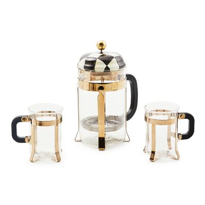 Courtly Check French Press & 2 Piece Glass Set mackenzie-childs Panama 0