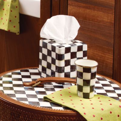 Navy Blue & White Checked Gingham Toilet Paper Holder