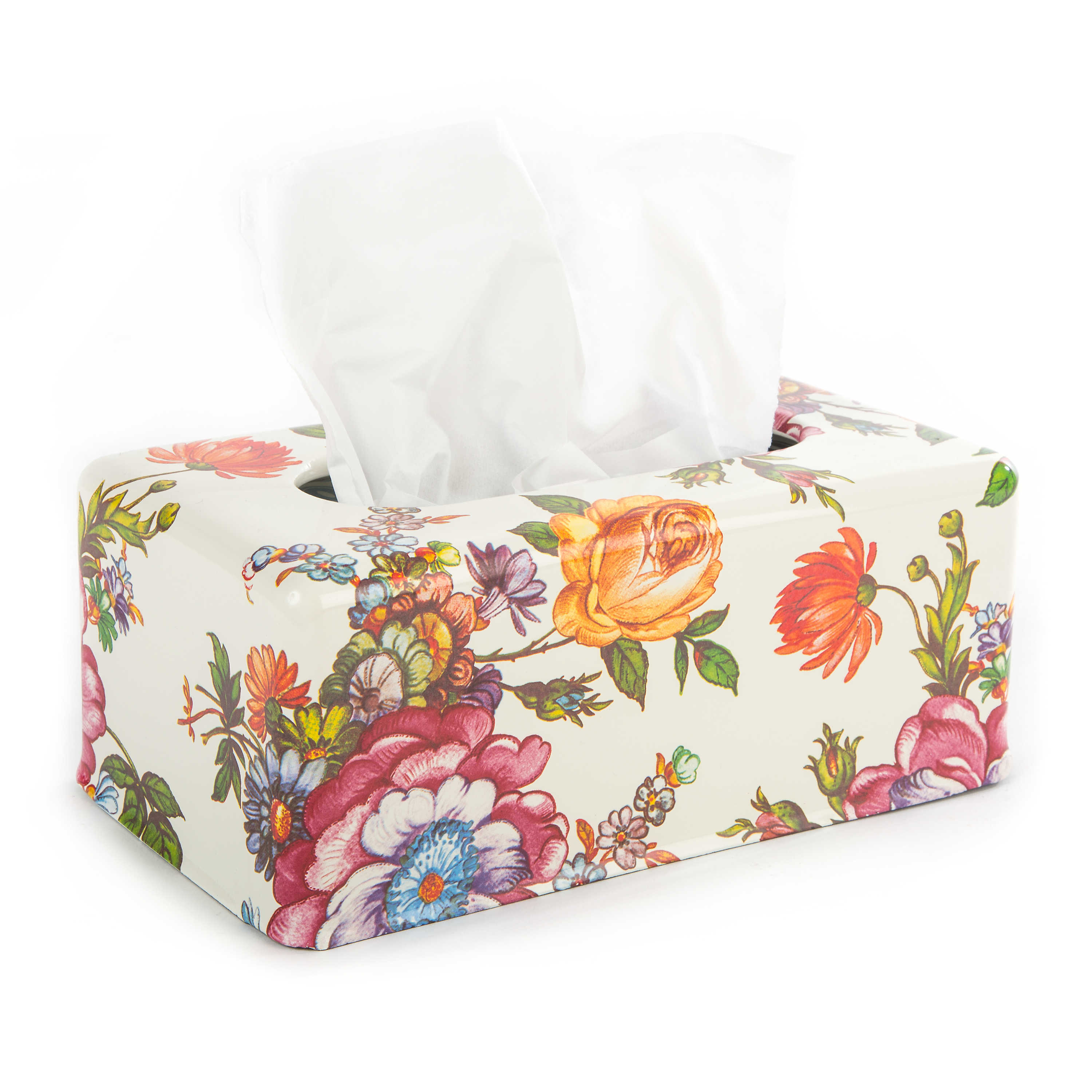 Flower Market Standard Tissue Box Holder - White mackenzie-childs Panama 0