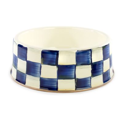 Gingham Ceramic Dog Bowl