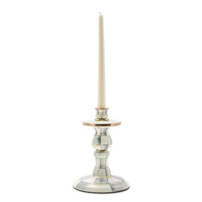 Sterling Check Small Enamel Candlestick