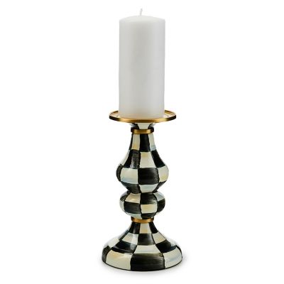 Courtly Check Enamel Pillar Candlestick - Medium