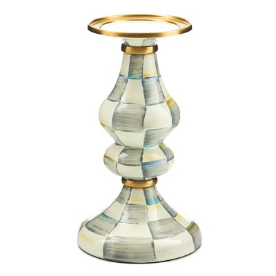 Sterling Check Medium Pillar Candlestick