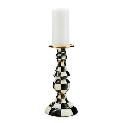 Courtly Check Enamel Pillar Candlestick - Large image two