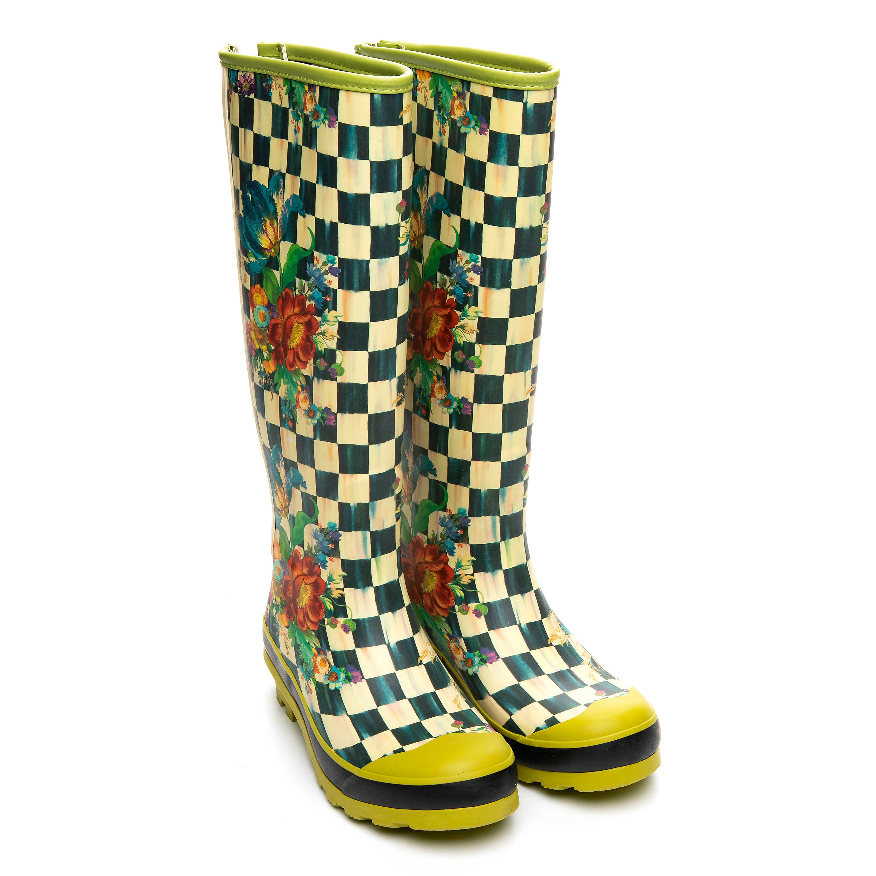 Courtly Check Rain Boots - Tall - Size 5 mackenzie-childs Panama 0