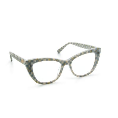 Sterling Check x2.5 Cat Eye Readers mackenzie-childs Panama 0