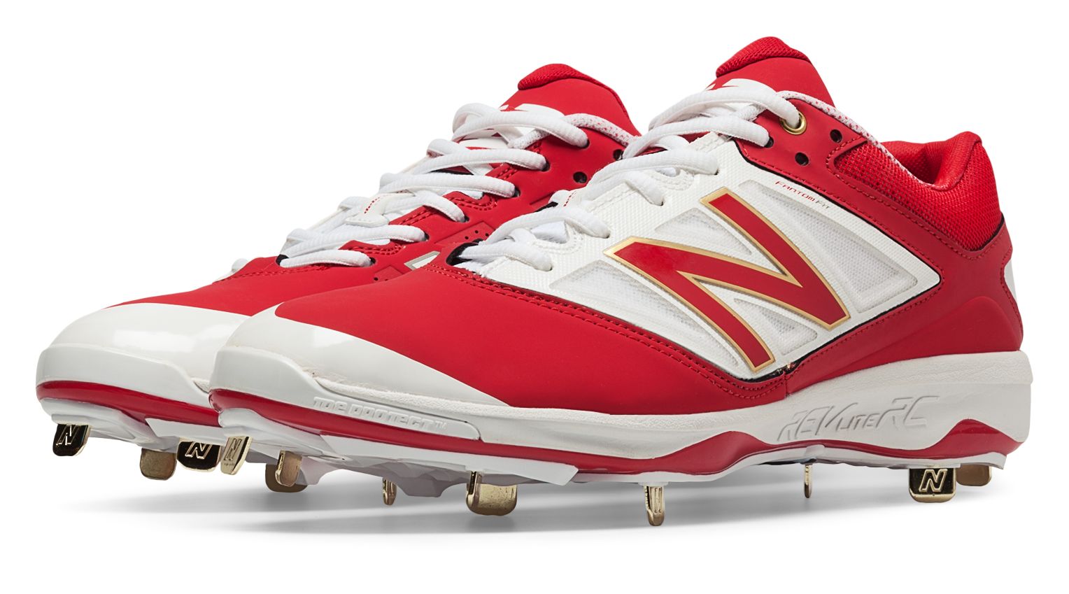 red and white new balance baseball cleats