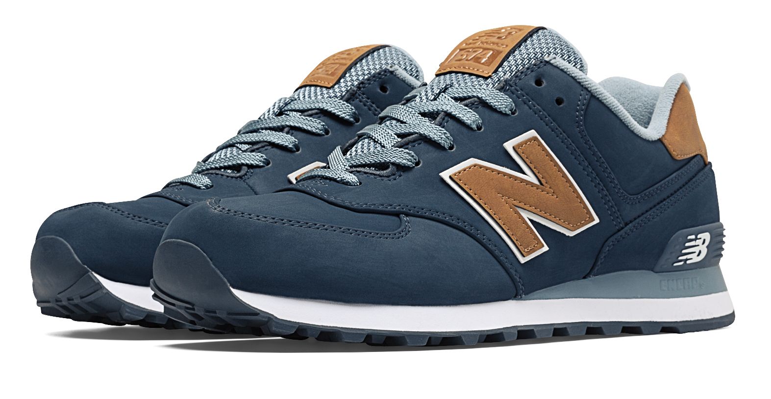 navy blue and brown new balance 574