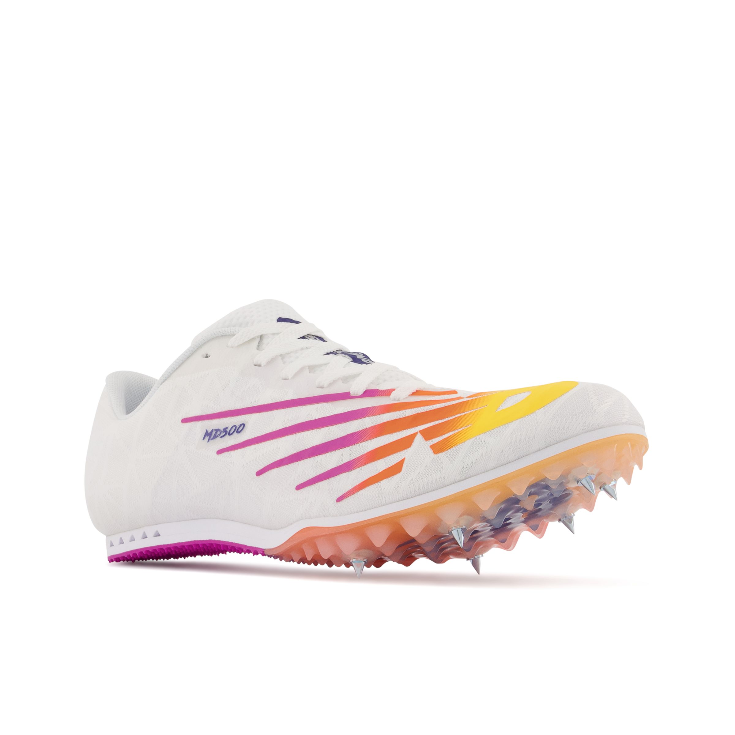 White new on sale balance track spikes