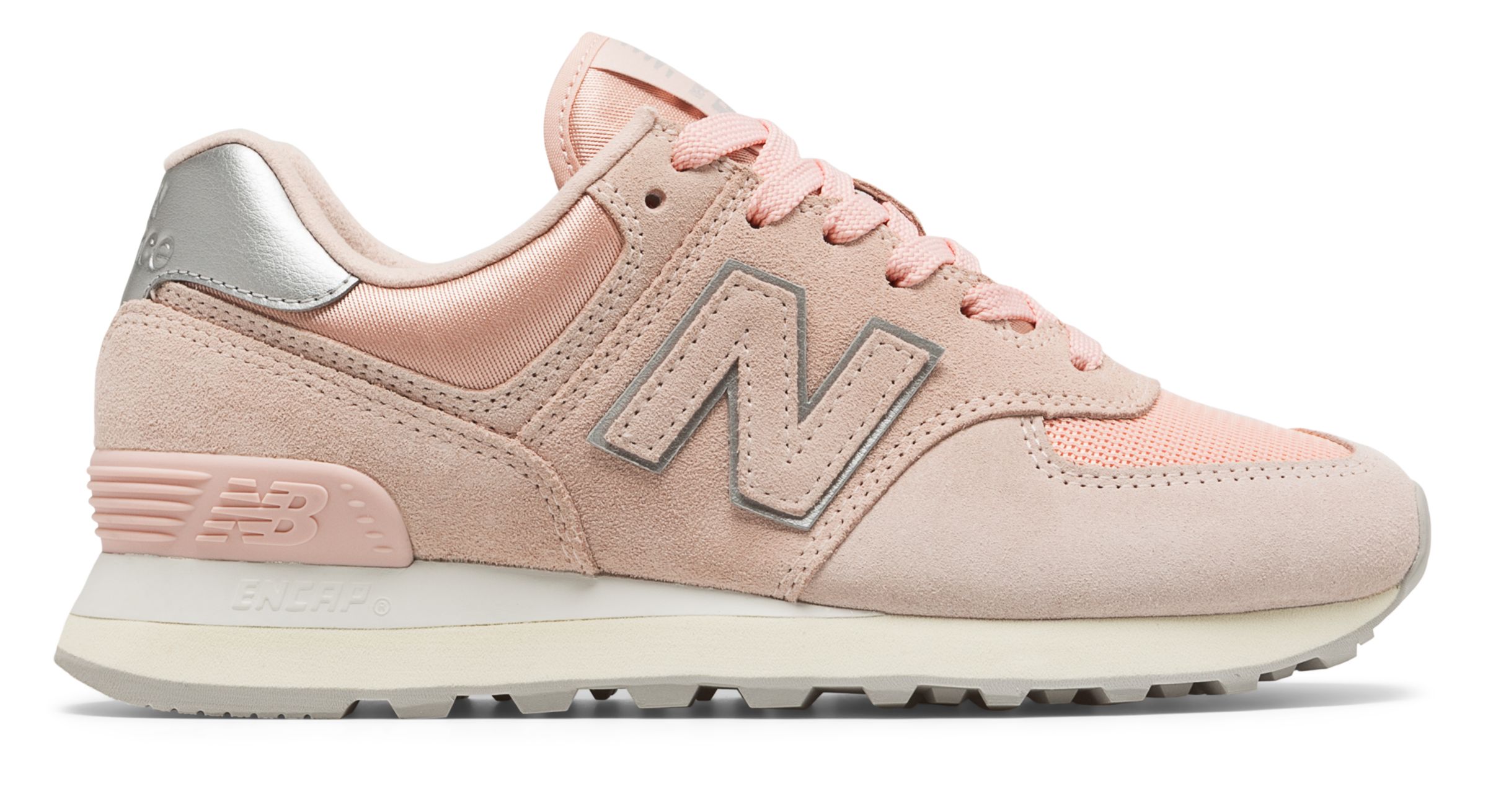 New Balance Women's 574 Sateen Tab Shoes Pink with Silver | eBay