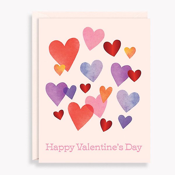 Watercolor Hearts Valentine's Day Card