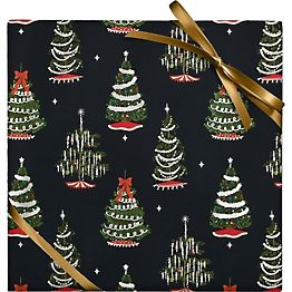 Midnight Black Christmas Tree Wrapping Paper, Aesthetic Wrapping