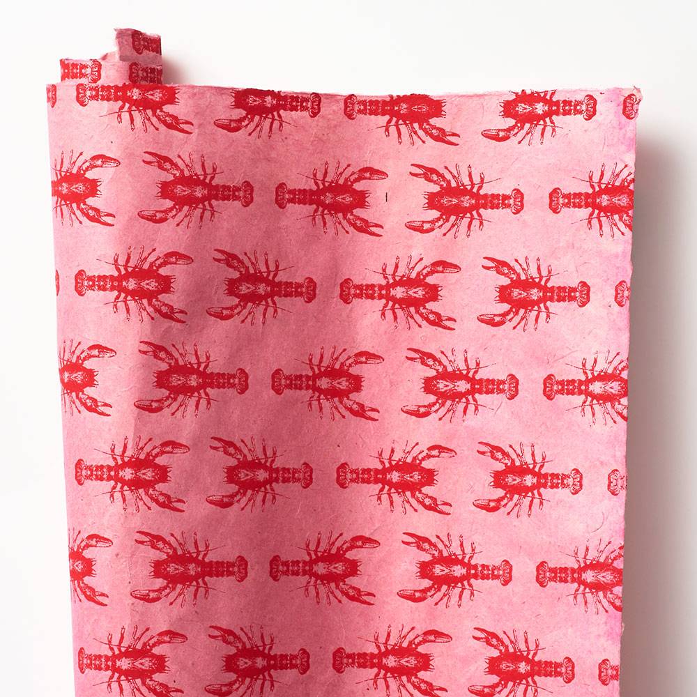 Lobster on Pink Handmade Paper