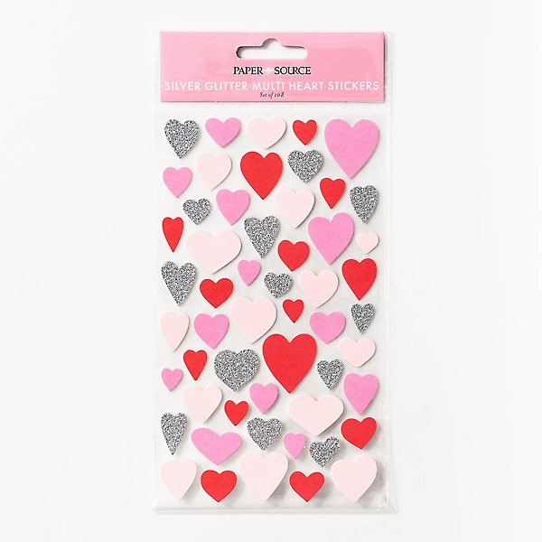 Silver Glitter Multi Heart Stickers | Paper Source