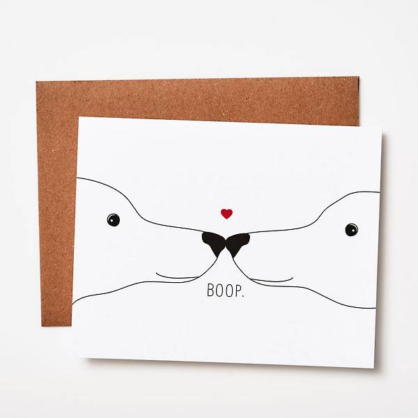 Boop Nose Card featuring two illustrated dogs touching noses.