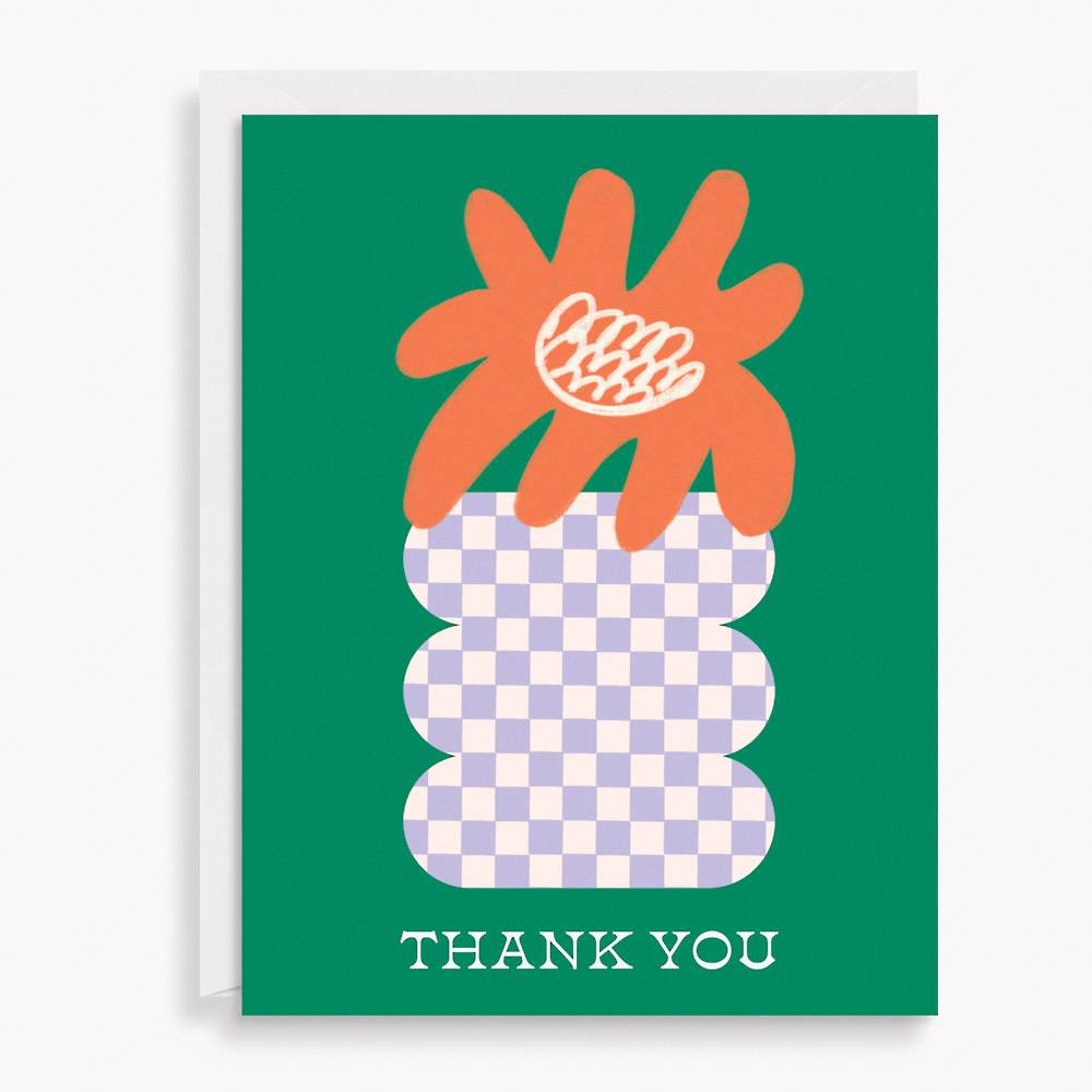 Trendy Floral Check Thank You Card Set