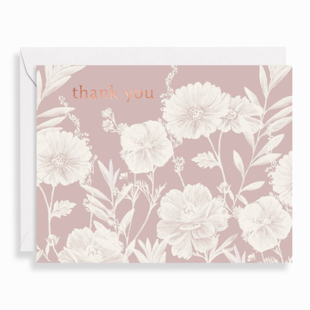 Neutral Stripe Floral Thank You Card Set