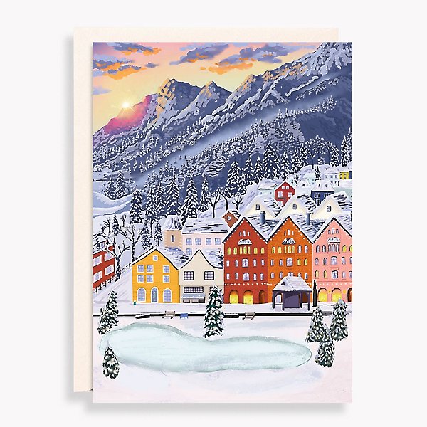 12 Whimsical Winter Watercolor Villages, Scrapbook Paper