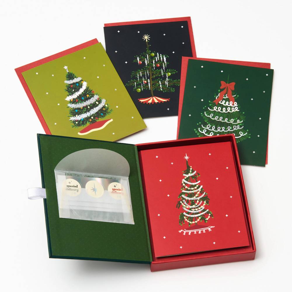 Assorted Tinsel Trees Holiday Card Set