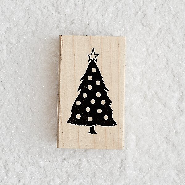 Oval Decorated Christmas Tree Wood Handled Stamp 