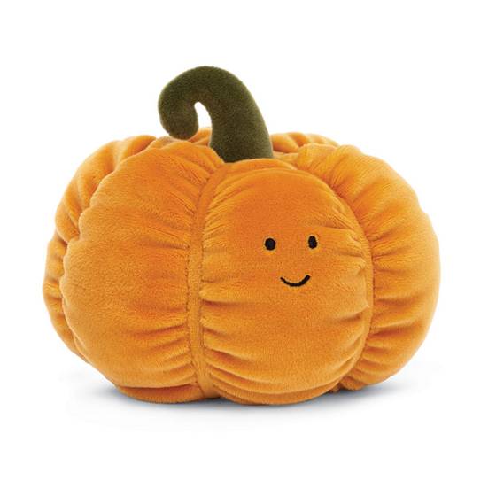 Vivacious Vegetable Pumpkin plush with soft orange fur and stitchy ruched segments.