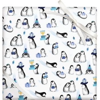 Hanukkah Penguins Flat Wrap | Paper Source