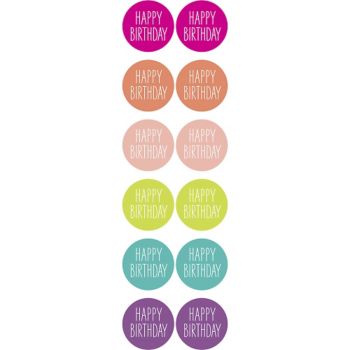 Colorful with White Happy Birthday Circle Stickers | Paper Source for Free Printable Happy Birthday Stickers