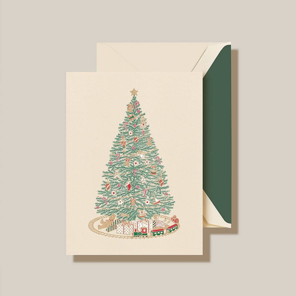 Crane & Co. Christmas Tree With Train Holiday Card Set