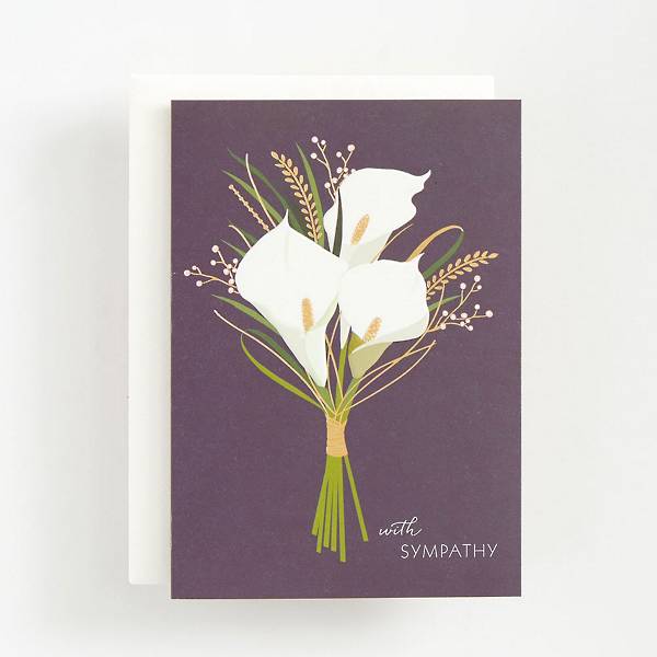Sympathy greeting card featuring illustrated lillies on the front.