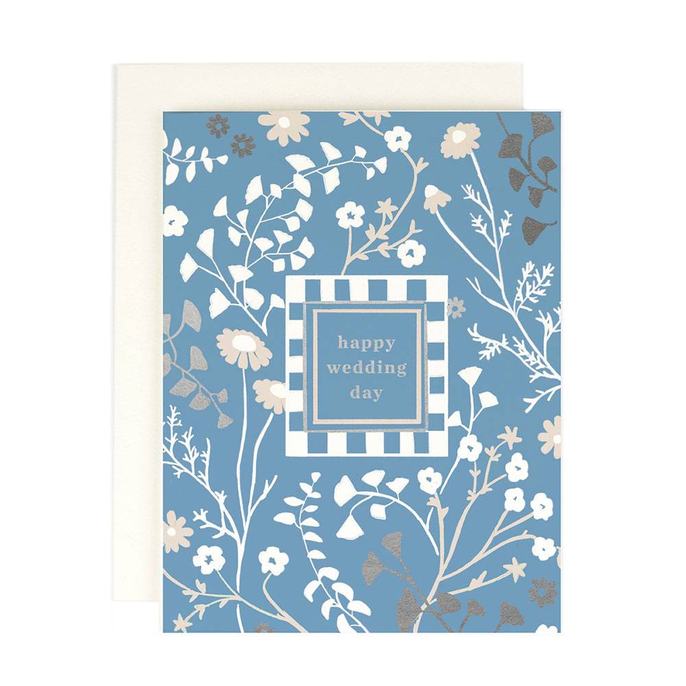 Blue Floral Happy Wedding Card