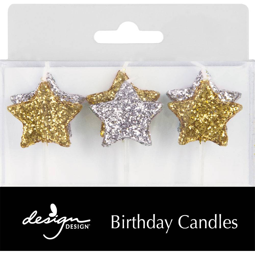 Glitter Silver & Gold Star Candles