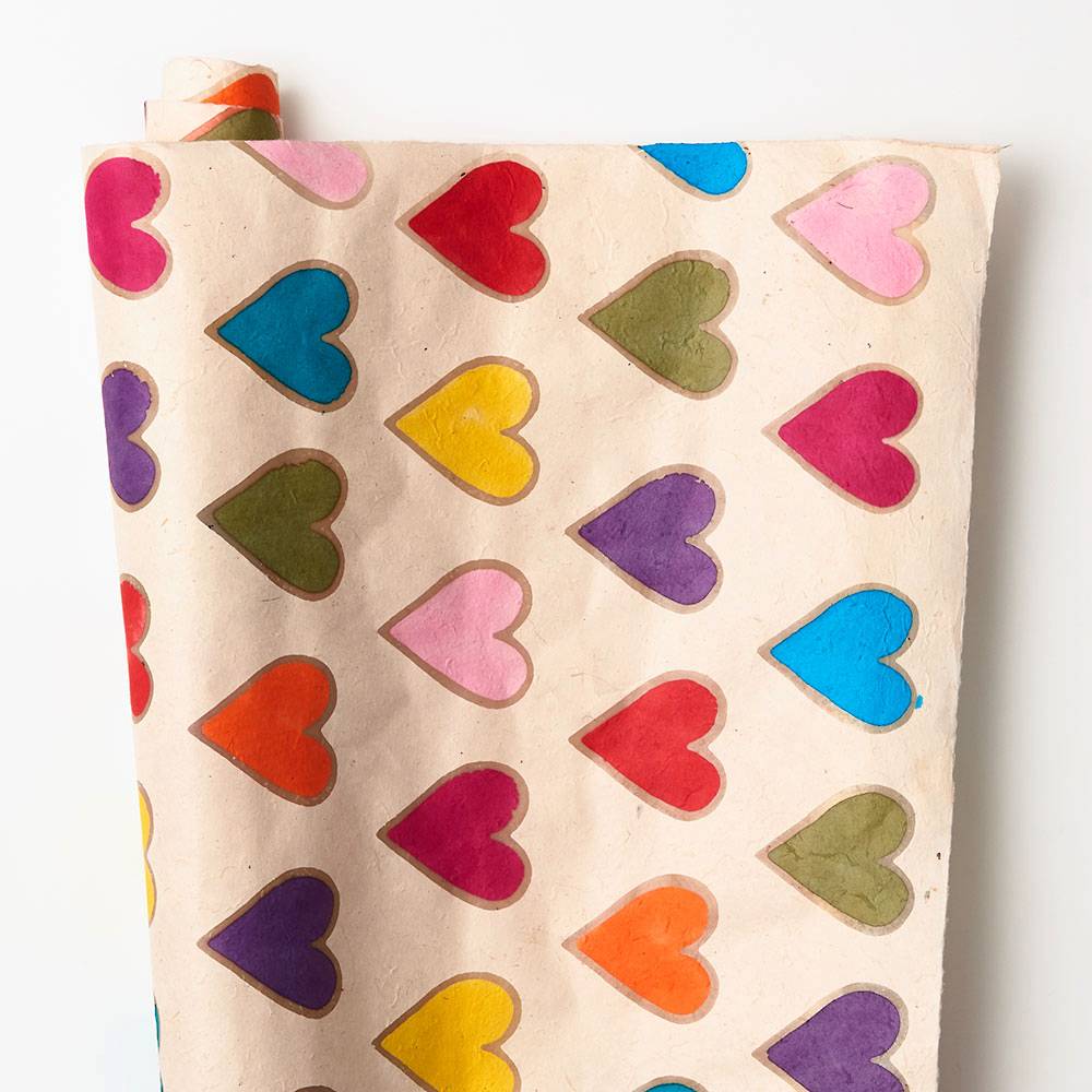 Batik Colorful Hearts on White Handmade Paper