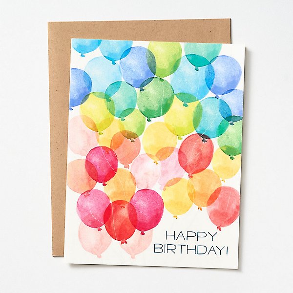 Watercolor Handmade Greeting Card Happy Birthday Balloons