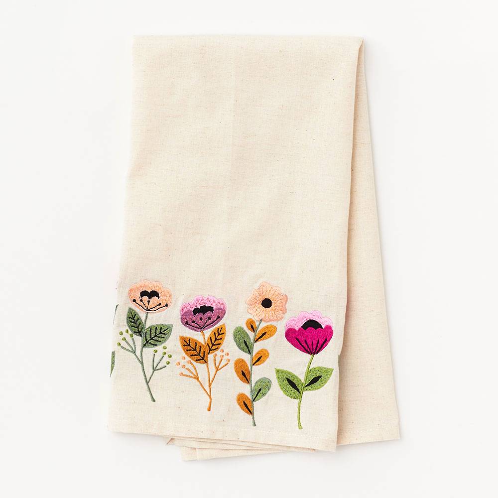 Vintage Floral Embroidery Kitchen Towel