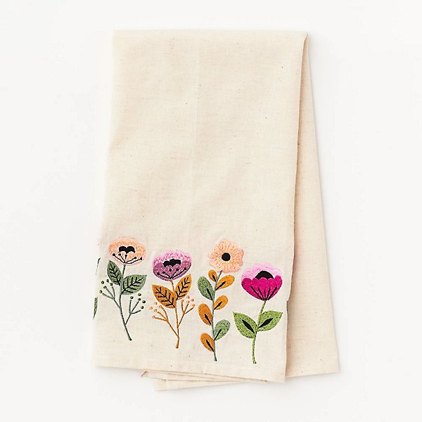 Floral Embroidered Tea Towel