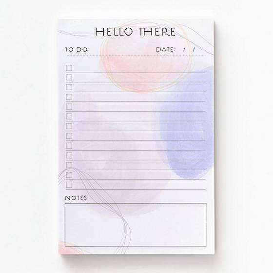 Hello There Listpad with abstract watercolor design.