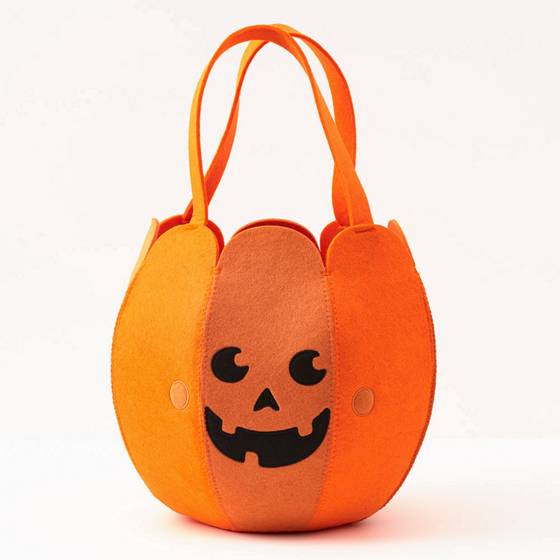 Happy pumpkin Trick-Or-Treat felt orange basket.