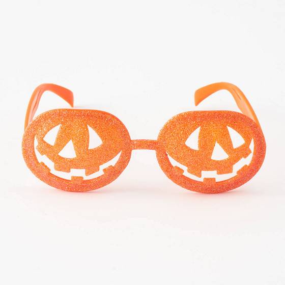 Orange glitter pumpkin glasses.