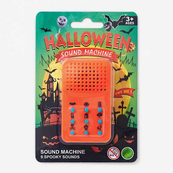 Sound machine with 9 spooky Halloween sounds with the touch of a button.