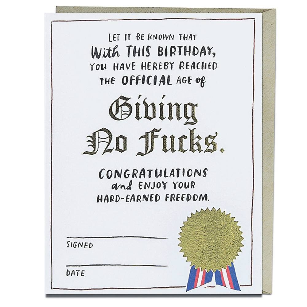 Decree Giving No Fucks Foil Birthday Card