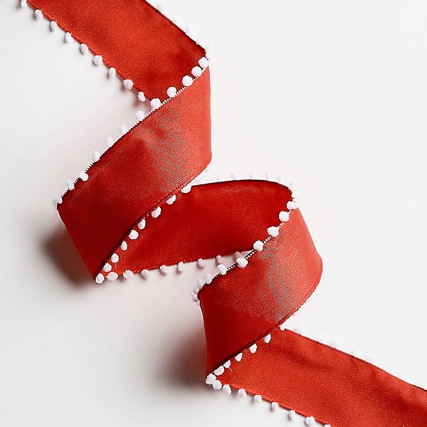Red and White Pom Ribbon Wrap - 54276