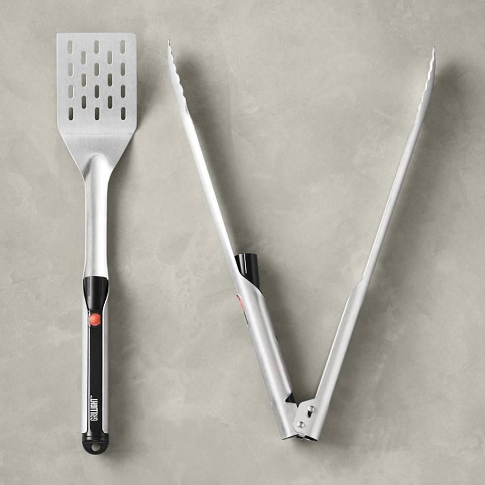 GrilLight 2-Piece Gift Set 18-Inch Restaurant-Grade Stainless Steel BBQ  Spatula and Tongs with LED Light