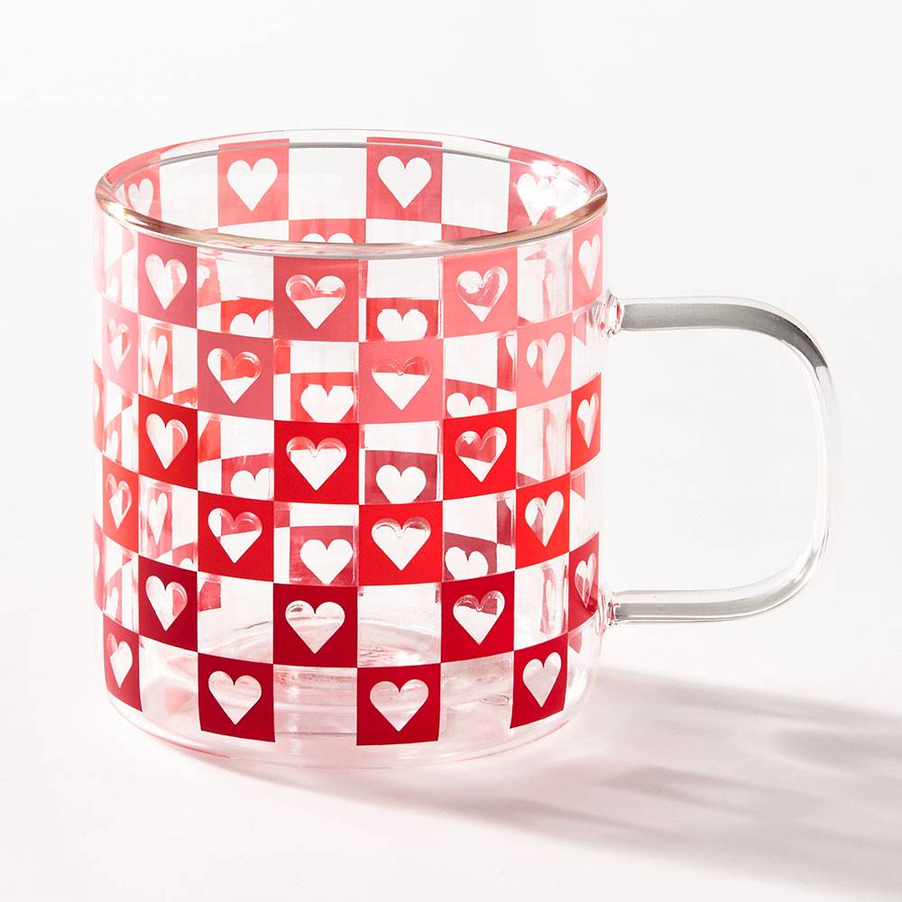 Glass Checkered Hearts Mug