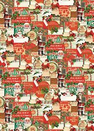 VTG CHRISTMAS STORE WRAPPING PAPER 2 YARDS GIFT WRAP RETRO GROOVY SANTA LOVE 