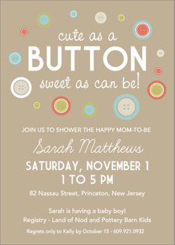 cute as a button baby shower invitations