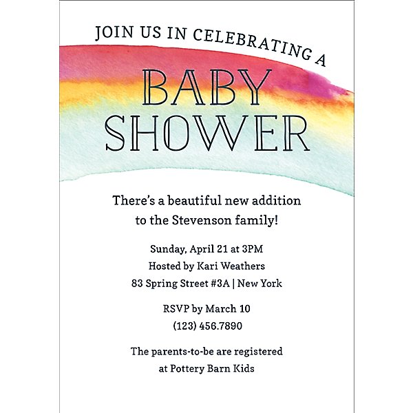 watercolor rainbow baby shower invitation