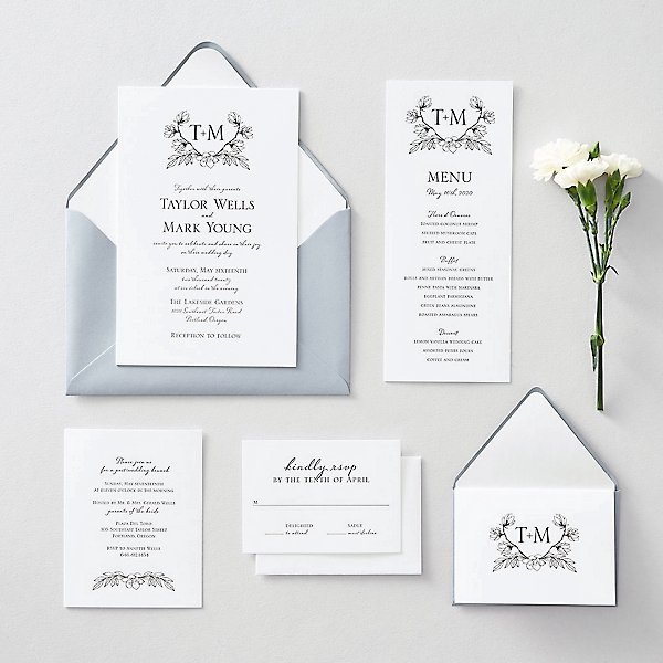 Floral Silhouette Foil Wedding Invitation, Paper Source